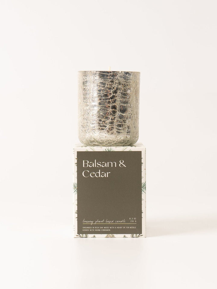 Balsam & Cedar Small Crackle Glass Candle - Heyday