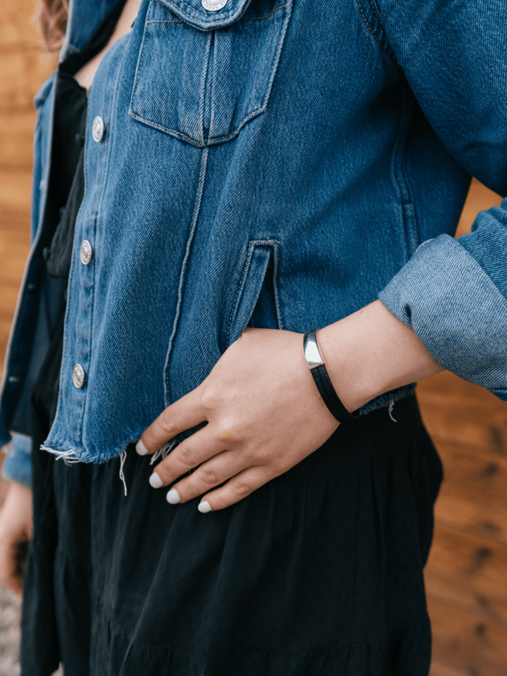 Black Hammered Round Cuff Bracelet - Heyday