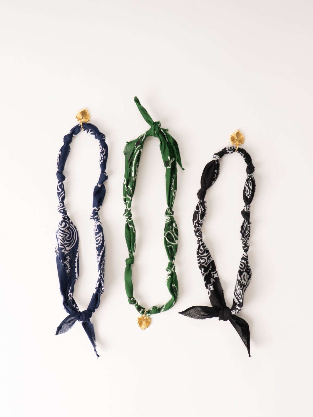 Black Knotted Bandana with Heart Charm Necklace - Heyday