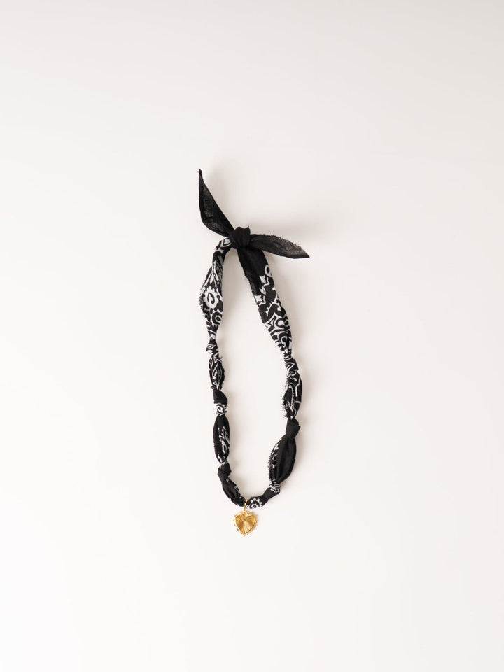 Black Knotted Bandana with Heart Charm Necklace - Heyday