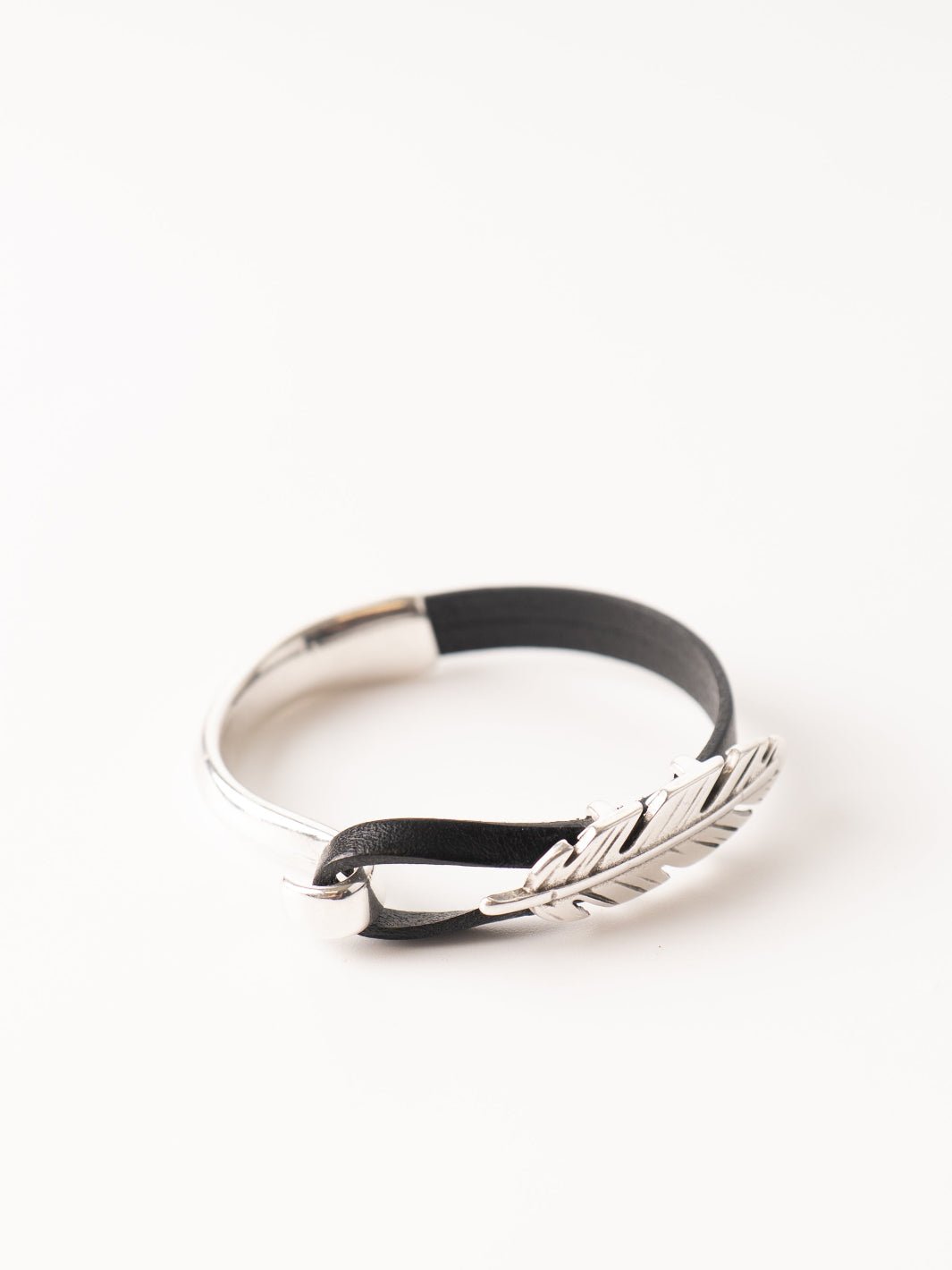 Black Leather Feather Cuff Bracelet - Heyday