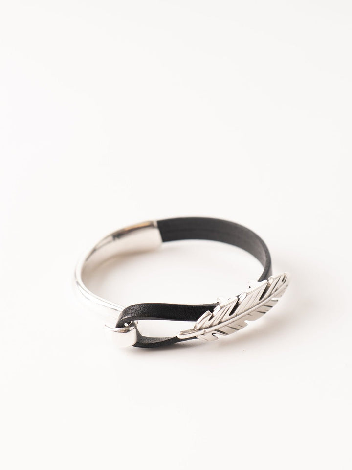 Black Leather Feather Cuff Bracelet - Heyday