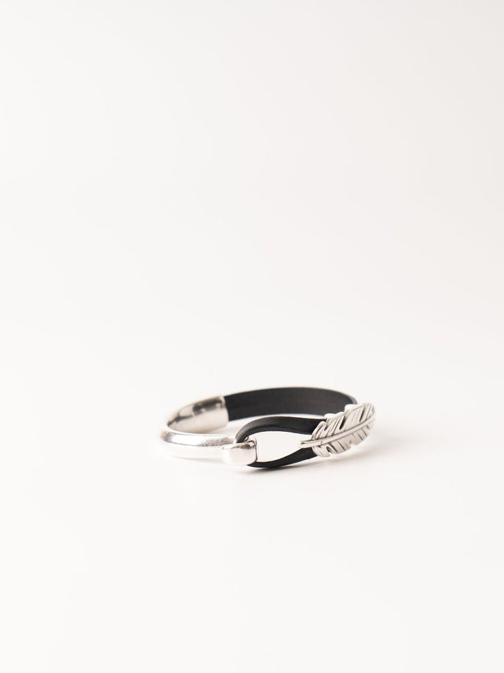 Black Leather Feather Cuff Bracelet - Heyday