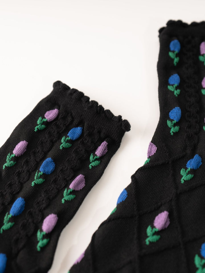 Black Tulip Flower Socks - Heyday