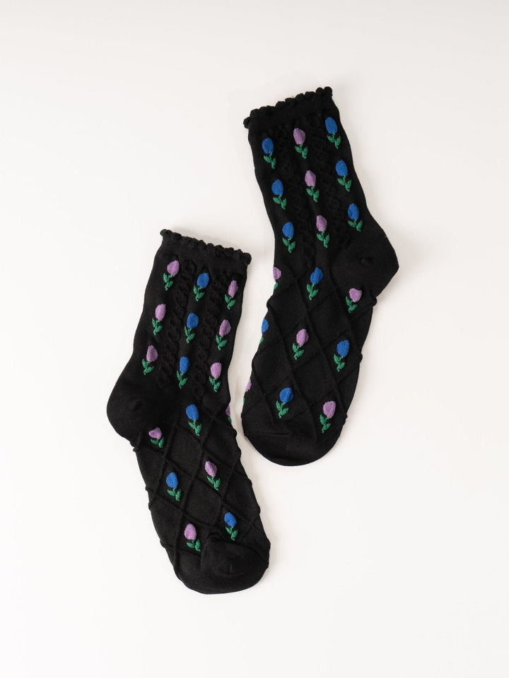 Black Tulip Flower Socks - Heyday