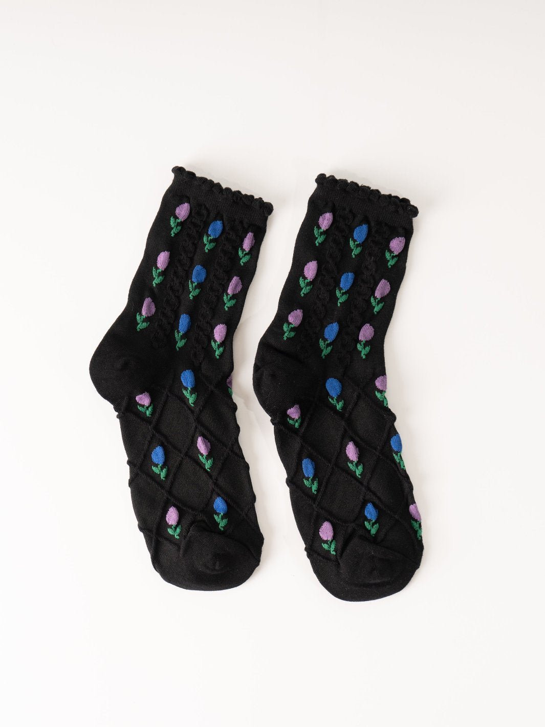 Black Tulip Flower Socks - Heyday