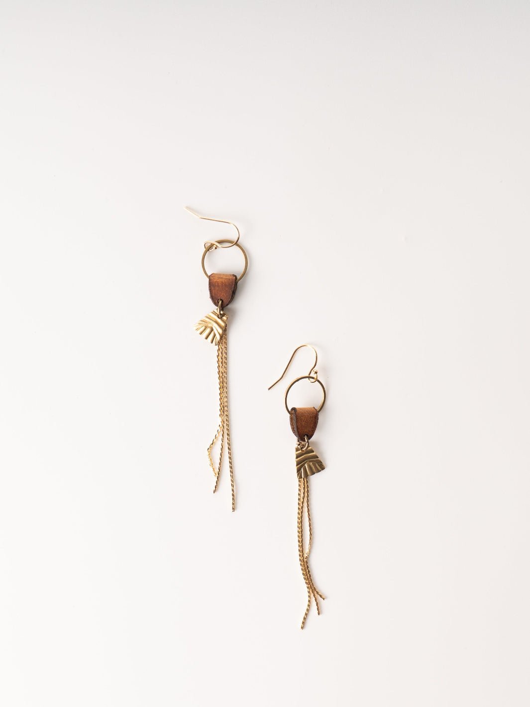 Boho Waxy Tan Leather Chain Earrings - Heyday