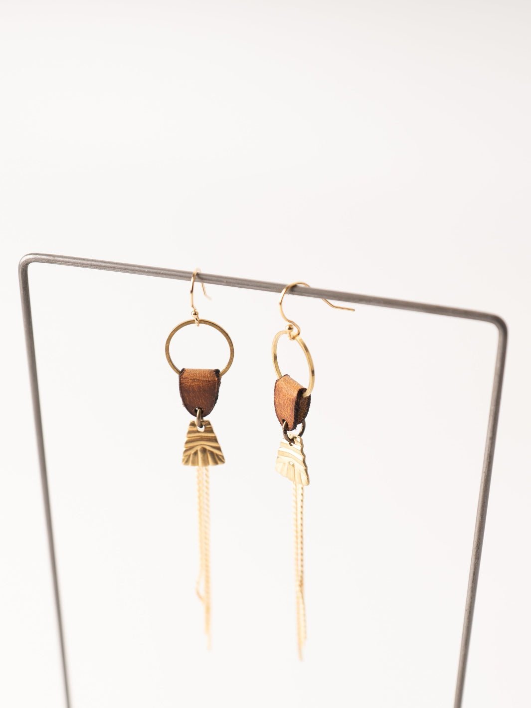 Boho Waxy Tan Leather Chain Earrings - Heyday