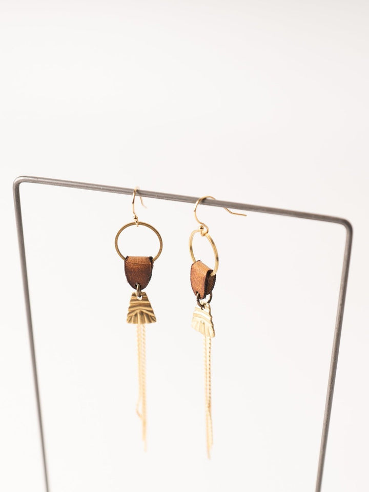Boho Waxy Tan Leather Chain Earrings - Heyday