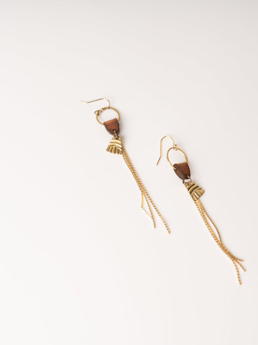 Boho Waxy Tan Leather Chain Earrings - Heyday