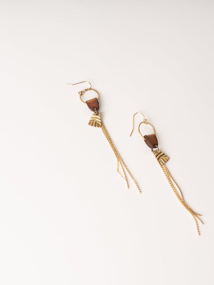 Boho Waxy Tan Leather Chain Earrings - Heyday