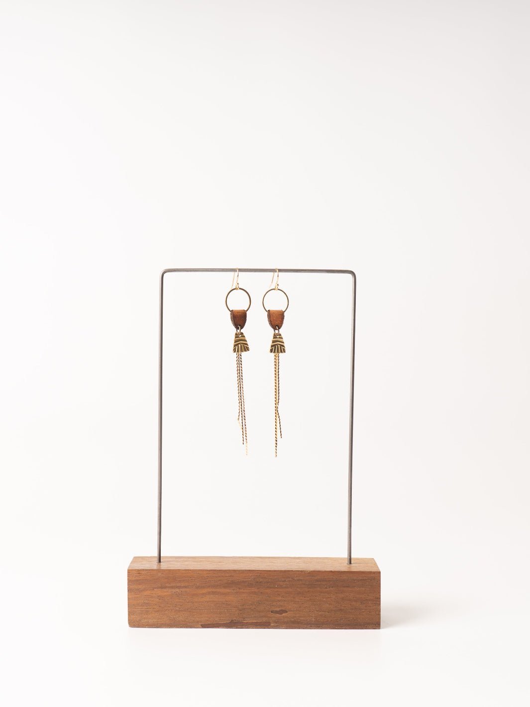 Boho Waxy Tan Leather Chain Earrings - Heyday
