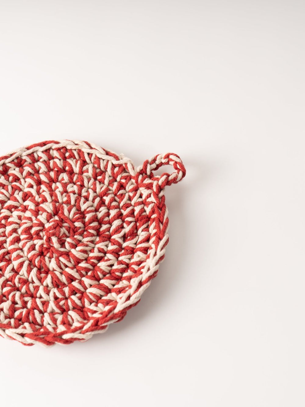 Braided Red and White Cotton Crocheted Pot Holder - Heyday