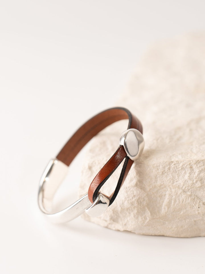 Cognac Hammered Round Cuff Bracelet - Heyday