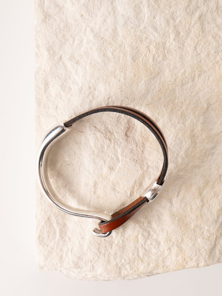 Cognac Hammered Round Cuff Bracelet - Heyday