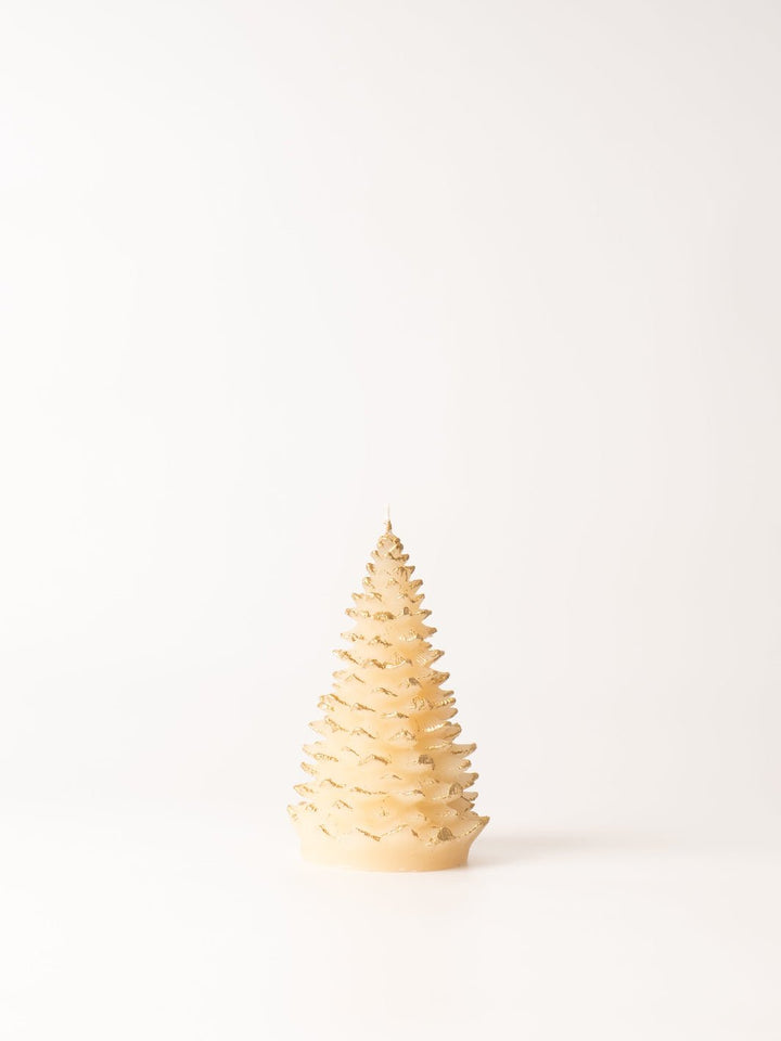 Cream + Gold Frosted Tree Taper Candle - Heyday