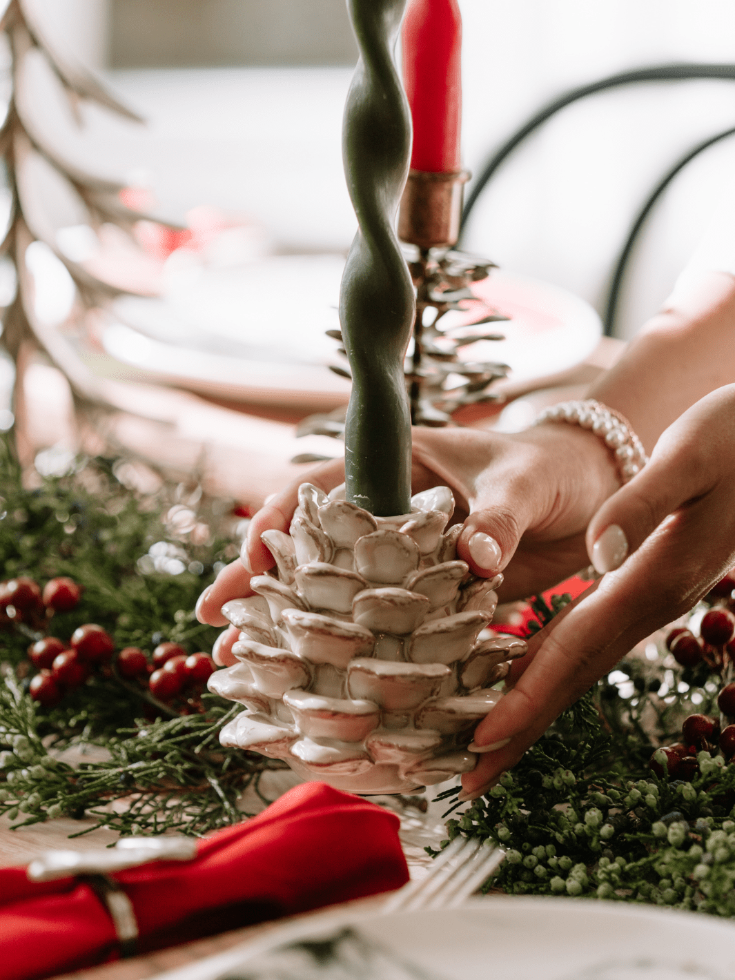 Cream Pinecone Taper Holder - Heyday