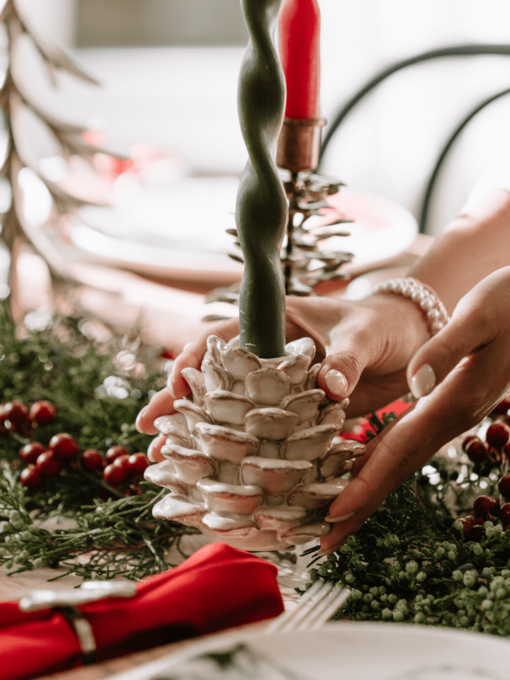 Cream Pinecone Taper Holder - Heyday