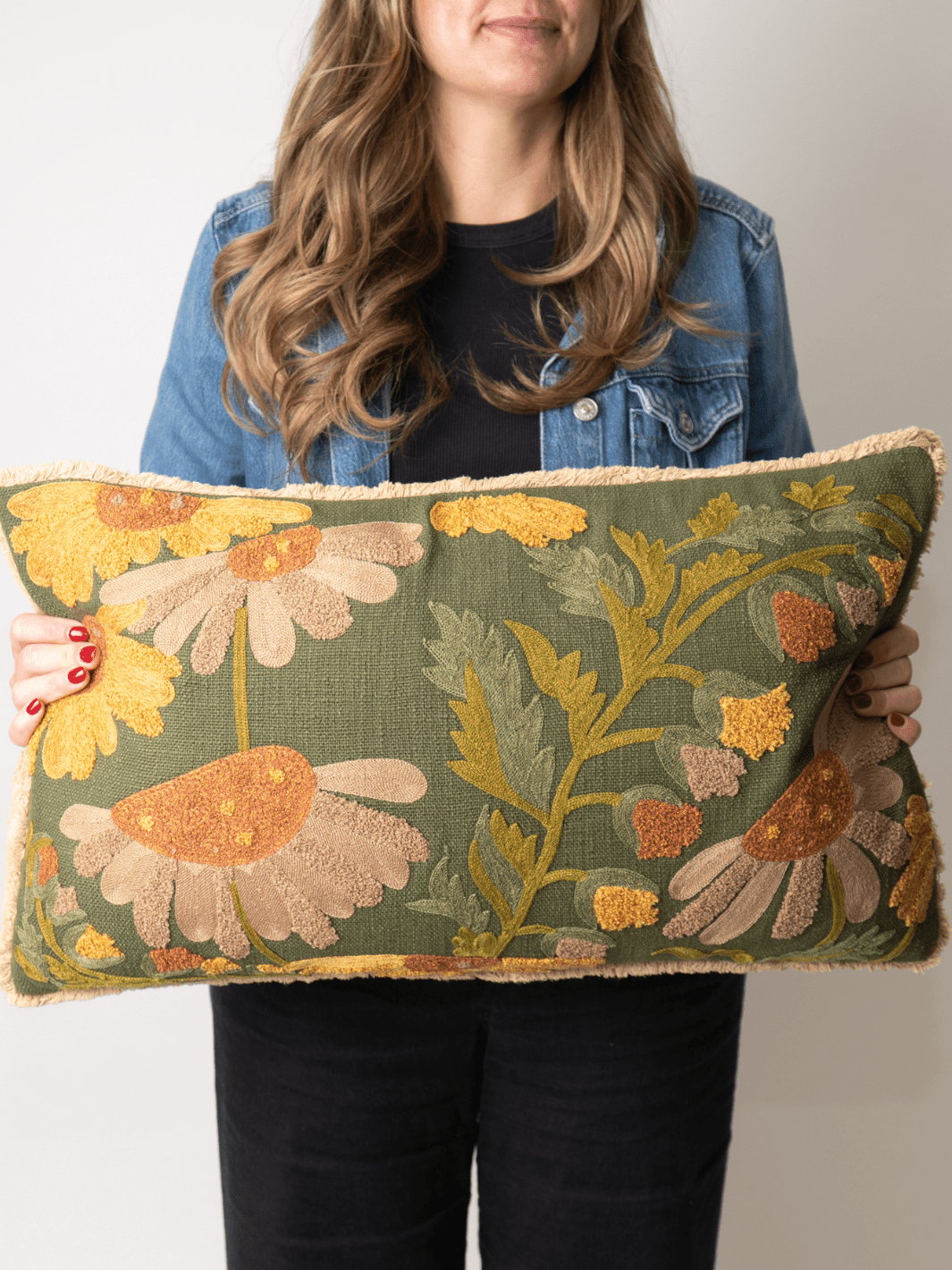 Fall Floral Embroidered Slub Pillow - Heyday