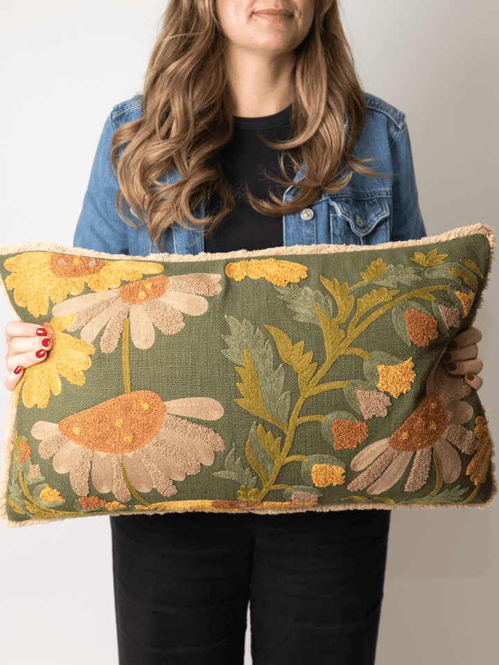 Fall Floral Embroidered Slub Pillow - Heyday
