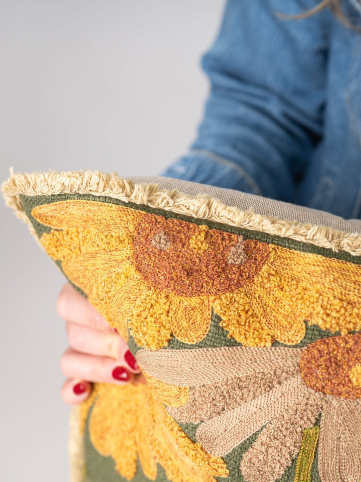 Fall Floral Embroidered Slub Pillow - Heyday
