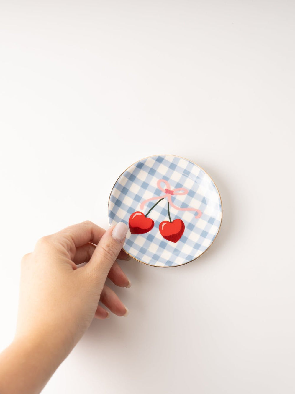 Gingham Cherry Round Trinket Tray - Heyday