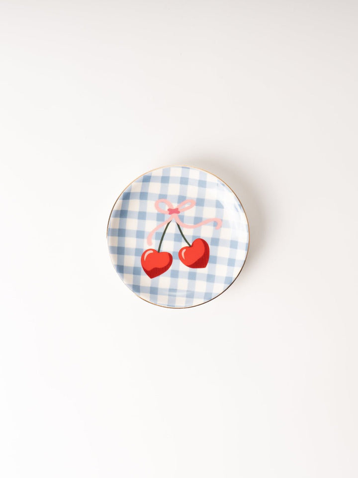 Gingham Cherry Round Trinket Tray - Heyday