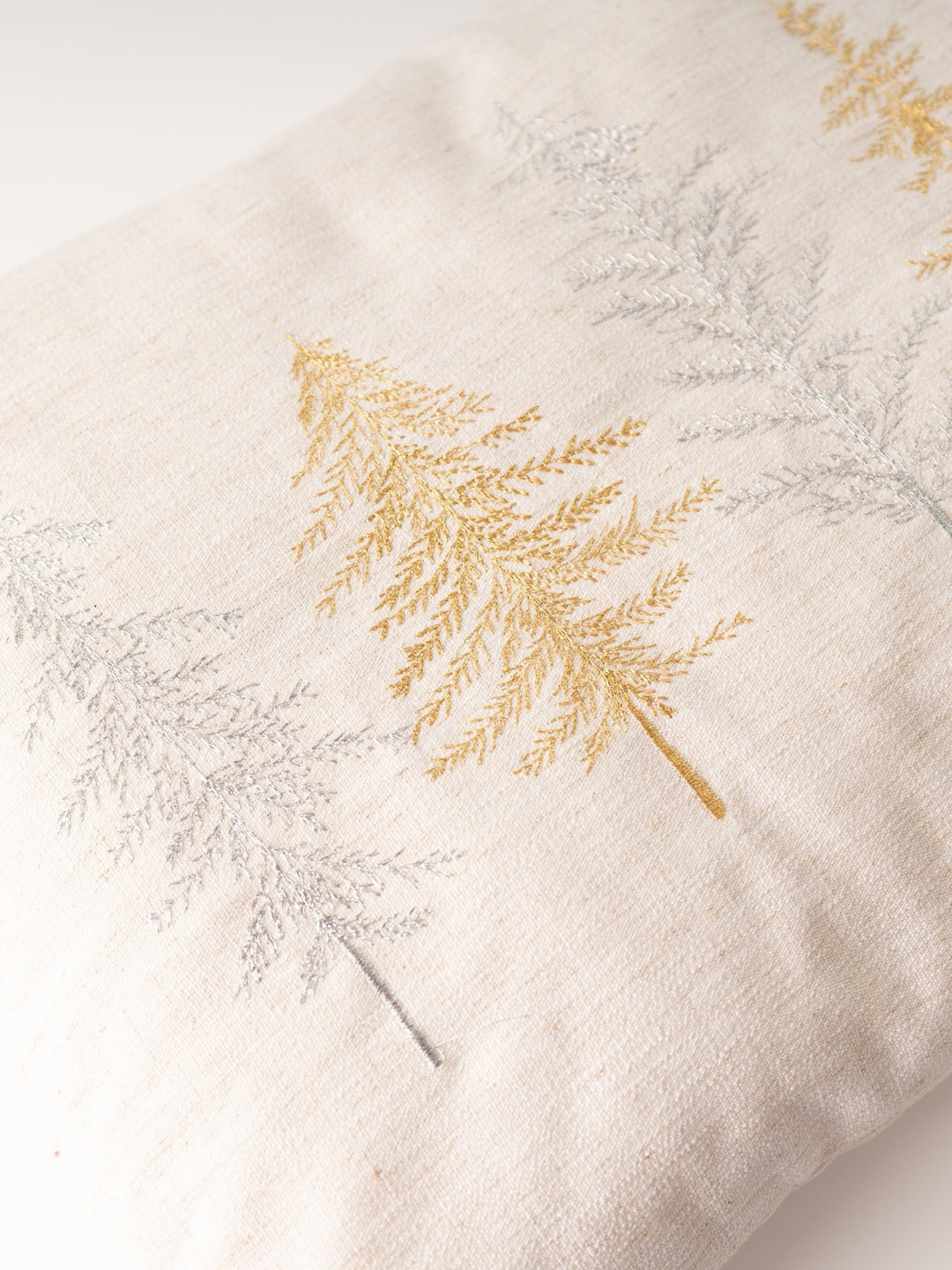 Gold and Silver Trees Embroidered Lumbar Pillow - Heyday