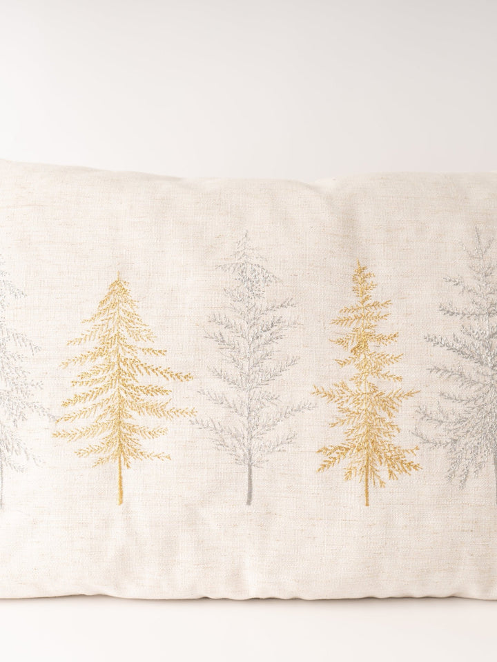 Gold and Silver Trees Embroidered Lumbar Pillow - Heyday