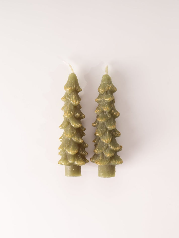 Gold Tipped Green Tree Taper Candle - Short - Heyday