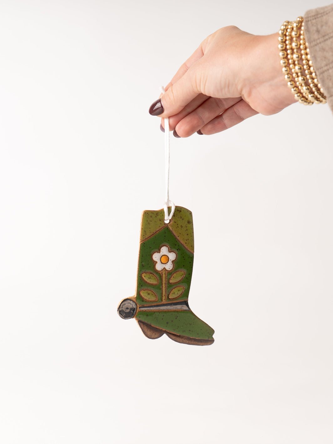 Green Daisy Cowgirl Boot Ornament - Heyday