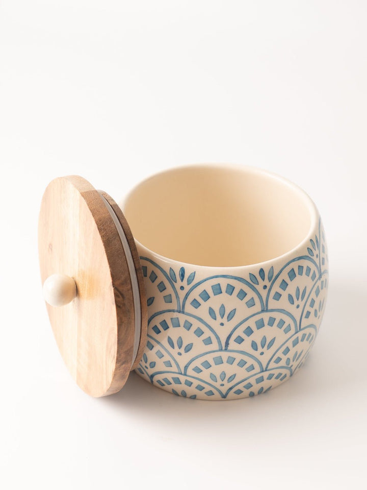 Hand - Painted Stoneware Canister with Wood Lid - Heyday