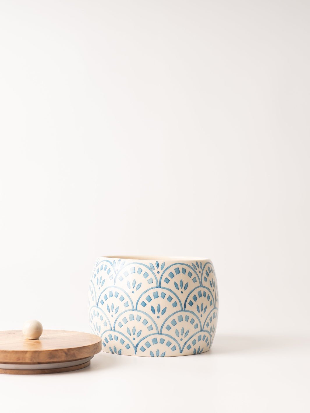 Hand - Painted Stoneware Canister with Wood Lid - Heyday