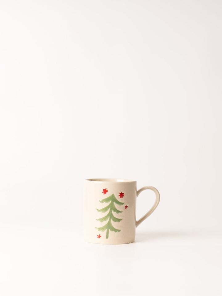 Light Green Tree + Red Stars Stoneware Mug - Heyday