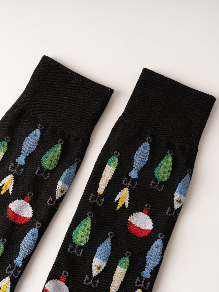 Men's Black Fishing Lures Socks - Heyday