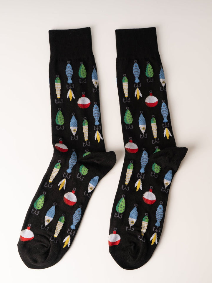 Men's Black Fishing Lures Socks - Heyday