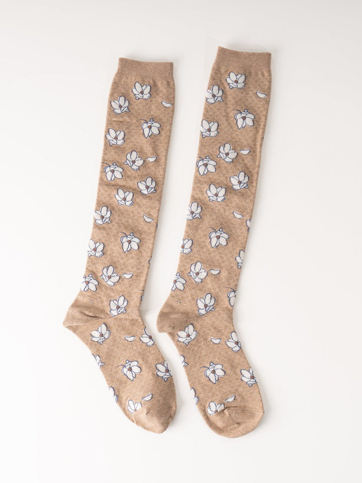 Mocha Knee High Floral Boot Socks - Heyday