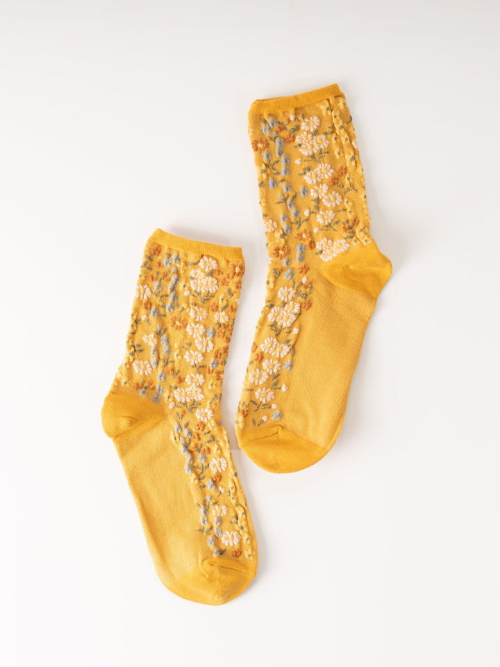 Mustard Romantic Floral Socks - Heyday