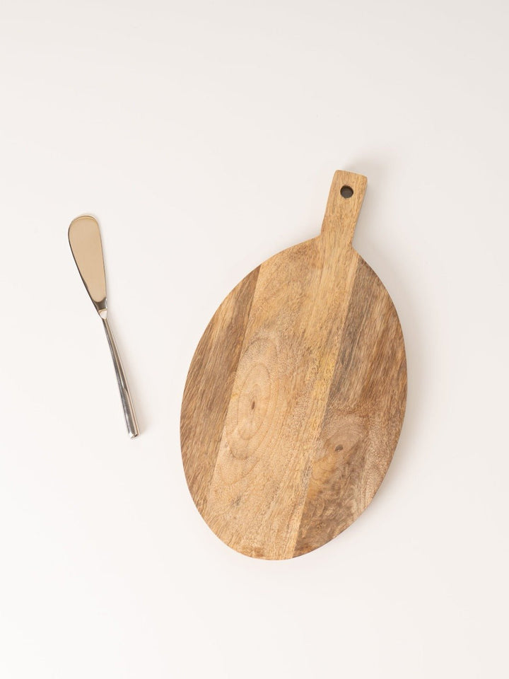 Oval Mango Wood Cutting Board with Knife - Heyday