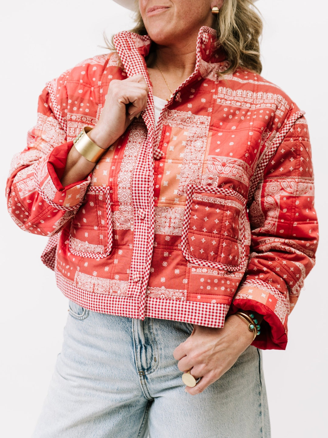 Red Cropped Bandana Jacket - Heyday