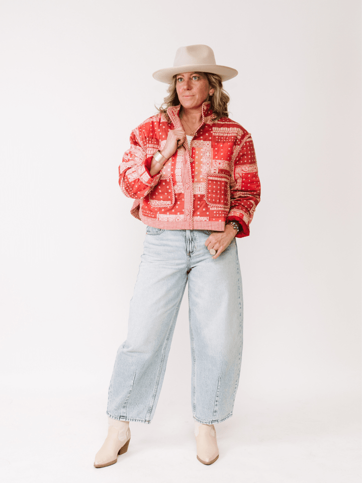 Red Cropped Bandana Jacket - Heyday