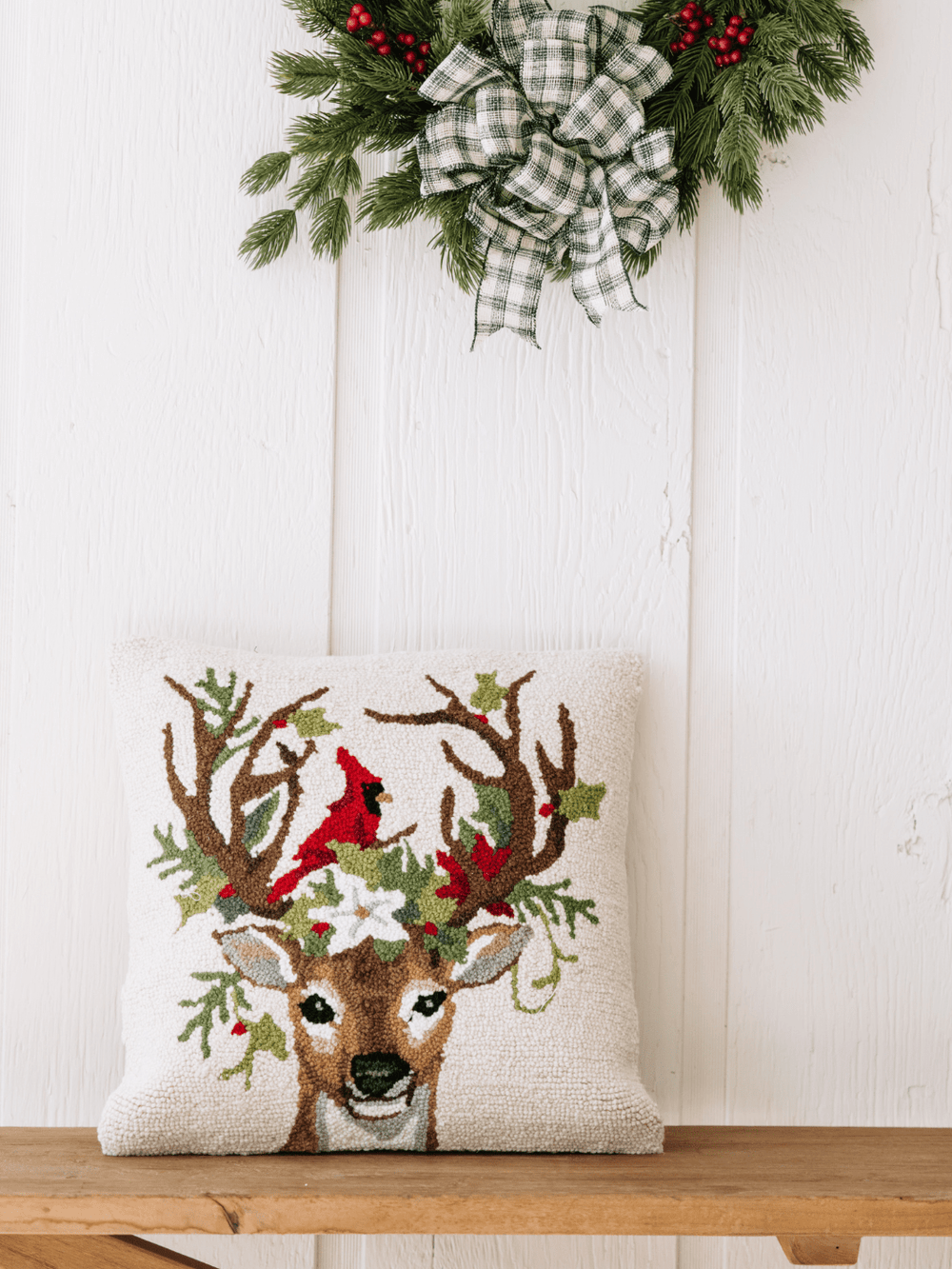 Reindeer + Cardinal Hook Pillow - Heyday