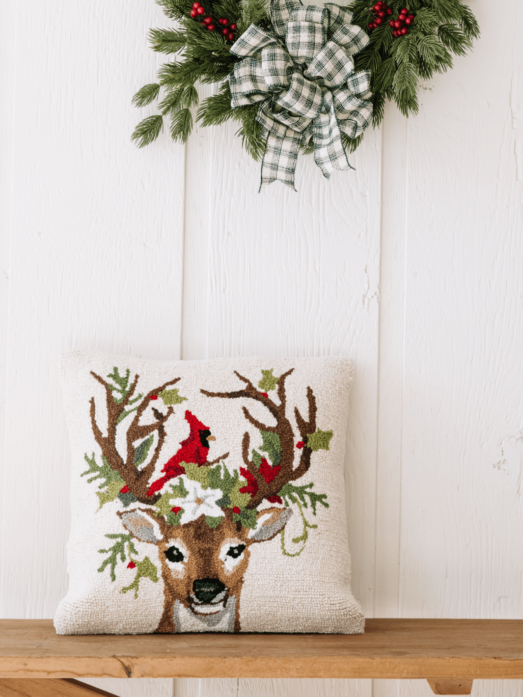 Reindeer + Cardinal Hook Pillow - Heyday