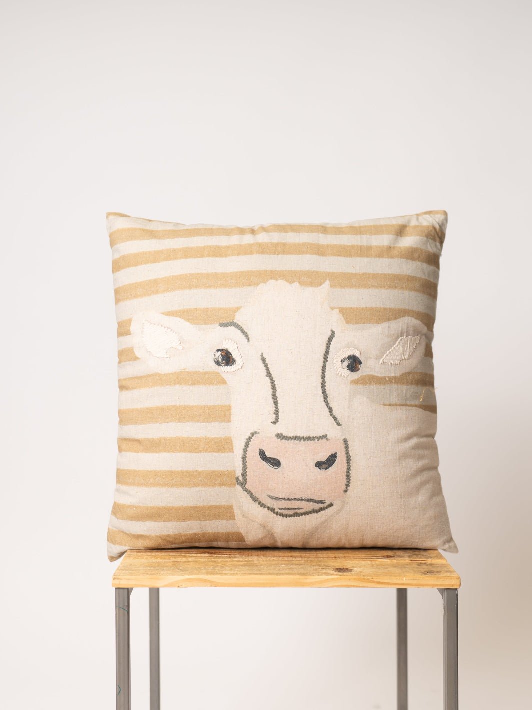 Rustic Embroidery Cow Pillow - Heyday