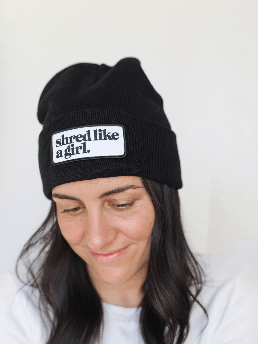 Shred Like a Girl Black Merrowed Raised Patch Beanie - Heyday