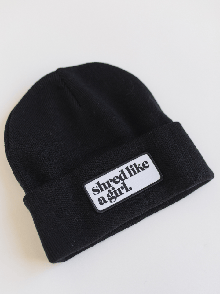 Shred Like a Girl Black Merrowed Raised Patch Beanie - Heyday