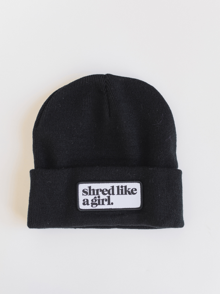 Shred Like a Girl Black Merrowed Raised Patch Beanie - Heyday
