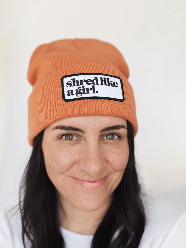 Shred Like a Girl Camel Merrowed Raised Patch Beanie - Heyday