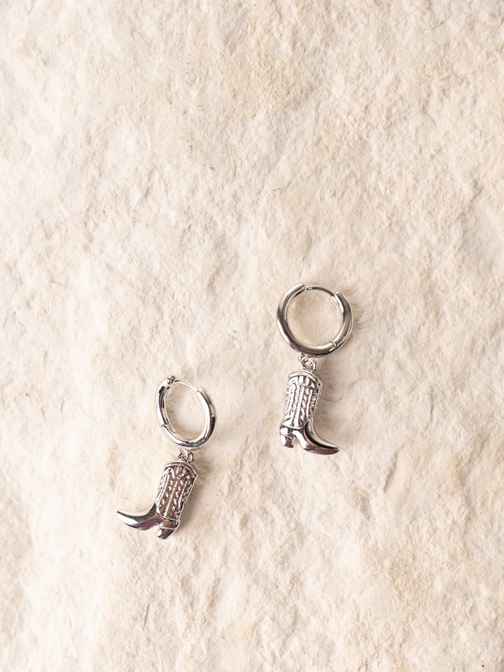 Silver Cowgirl Boot Huggie Earrings - Heyday