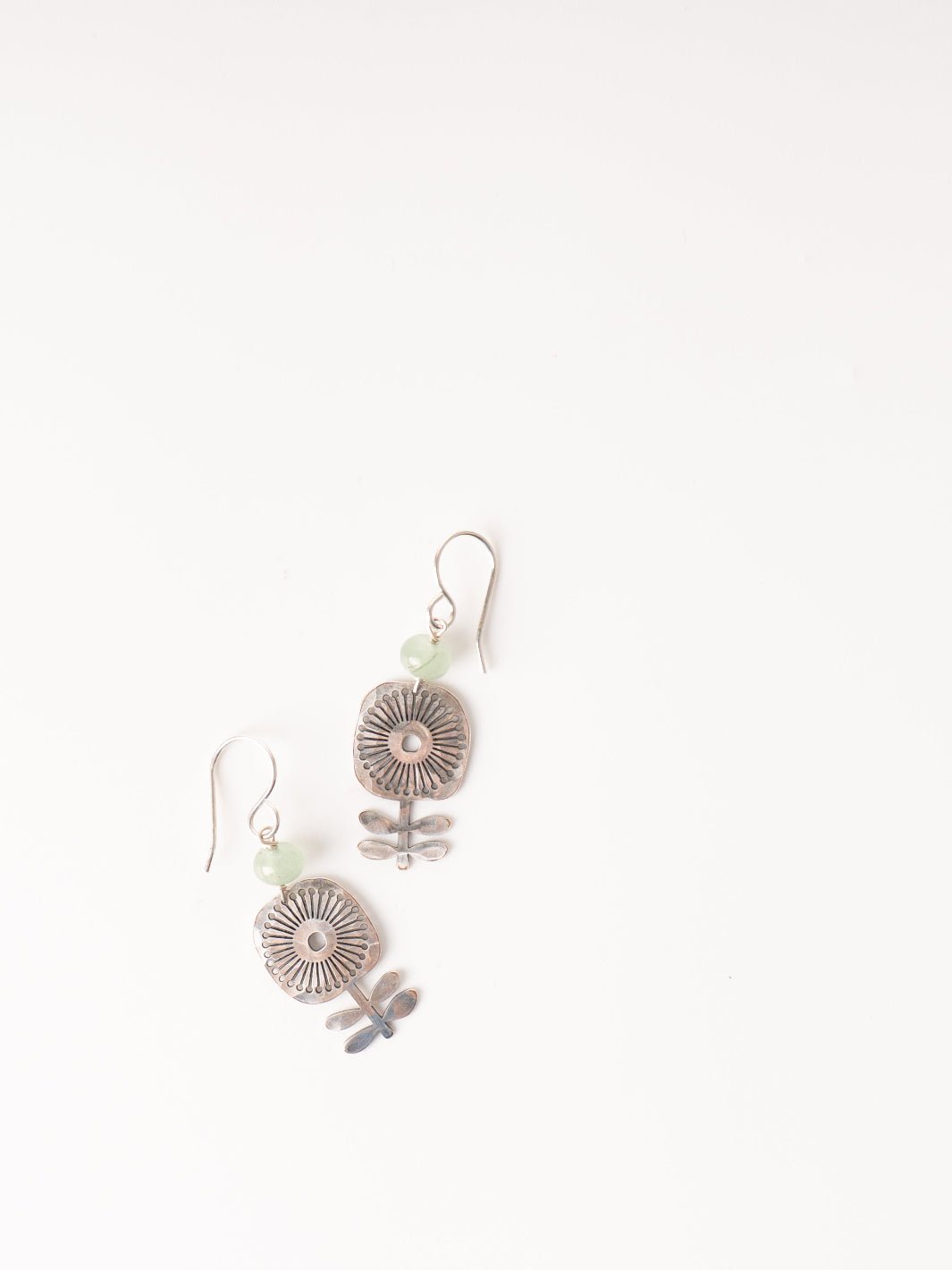 Silver Flower Jade Verdure Earrings - Heyday